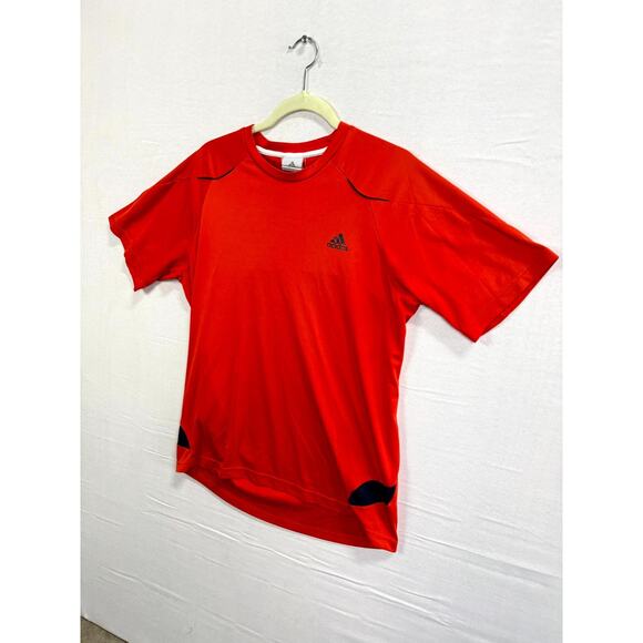 Adidas T-Shirt Mens Large Red Black Short Sleeve 3-Striped Crew Neck Pullover - Picture 2 of 8